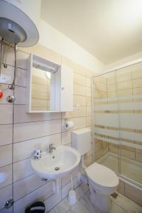 a bathroom with a sink and a toilet and a shower at Apartment and Rooms Iva in Split