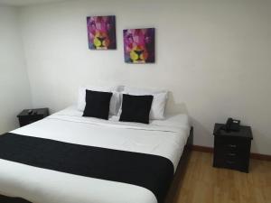 En eller flere senge i et værelse på Hotel Santiago Plaza