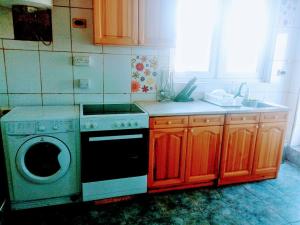 a kitchen with a stove and a washing machine at гостевой дом у Снежаны in Provadiya