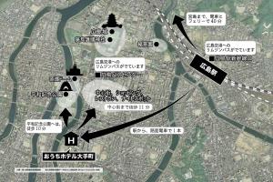 a map of a city with mosques at OUCHI HOTEL Otemachi in Hiroshima