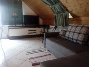 salon z kanapą i stołem w obiekcie Marika apartman w mieście Balatongyörök +5 zdjęć
