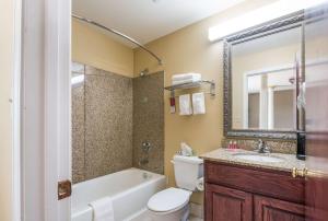 a bathroom with a tub and a toilet and a sink at Econo Lodge Inn & Suites Bryant in Bryant