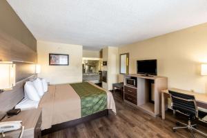 een hotelkamer met een bed en een flatscreen-tv bij Econo Lodge Vicksburg in Vicksburg