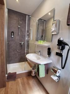 ein Bad mit einer Dusche und einem Waschbecken in der Unterkunft Gasthof Endres in Allersberg