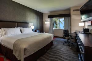 a hotel room with a large bed and a desk at Holiday Inn Express & Suites Naples Downtown - 5th Avenue by IHG in Naples