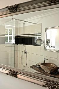 a bathroom mirror with a sink and a shower at VILLA ADELEes BOUTIQUE HOTEL in Alsfeld