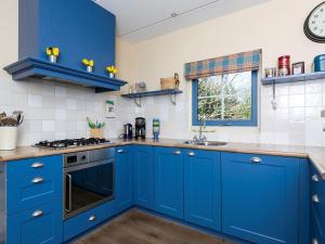 a kitchen with blue cabinets and a sink at Holiday Home Stavoren by Interhome in Stavoren