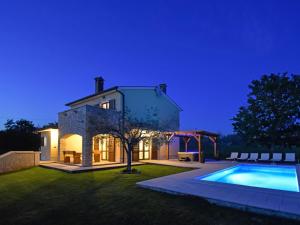 a house with a swimming pool at night at Villa Blog 1 by Interhome in Vošteni