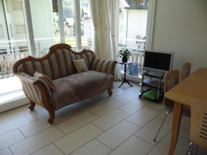 ein Wohnzimmer mit einem Sofa und einem TV in der Unterkunft Apartment Blumenweg 10 by Interhome in Engelberg