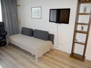 a couch in a living room with a flat screen tv at Apartment Parkweg 9-402 by Interhome in Engelberg