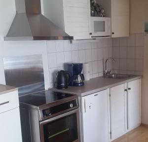 a kitchen with a stove and a sink at Ferienwohnung Raabe in Lahr