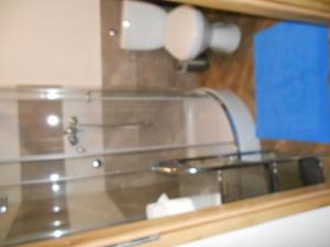 ein Glasregal im Bad mit Waschbecken in der Unterkunft Gosciniec in Kodeń