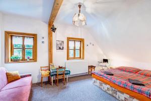 sypialnia z łóżkiem, kanapą i stołem w obiekcie Roubenka Javor 33 w mieście Teplice nad Metují