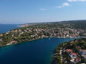 an aerial view of a small island in a lake at Villa Keti apartments Pool & Wellness in Splitska