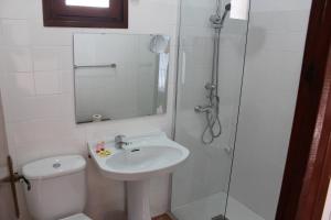ein Bad mit einem WC, einem Waschbecken und einer Dusche in der Unterkunft Casaflor in Mojácar