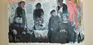 a painting of a group of people sitting at Milano Dreams in Milan