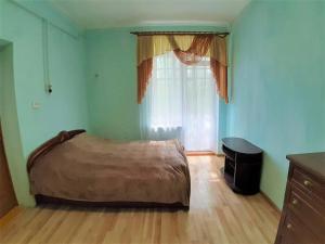 ein Schlafzimmer mit einem großen Bett und einem Fenster in der Unterkunft Затишна квартира в центрі Калуша in Kalush