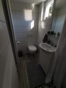 A bathroom at Vali néni kifőzde és apartman