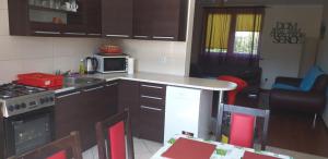 a kitchen with a stove and a counter top at Waszczyszynówka Bieszczady in Bandrów Narodowy
