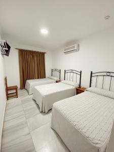Cette chambre comprend 2 lits et une fenêtre. dans l'établissement HOSTAL EL MOLINO, à Marbella