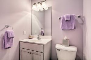 a bathroom with a sink and a toilet and a mirror at Saylorsburg Retreat 16 Mi to Ski Resort in Saylorsburg