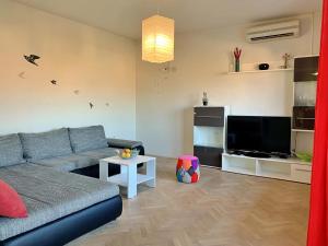 a living room with a couch and a flat screen tv at Apartment Rozi in Šilo