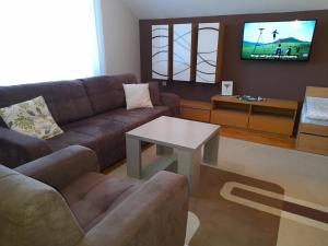 a living room with a couch and a table at Apartmani Exit in Pale