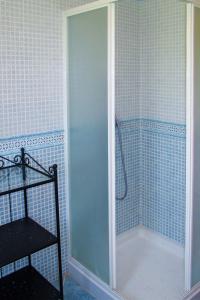 ラバックにあるApartment Chantal-1 by Interhomeの浴室のガラス扉付きシャワー