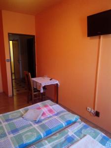 Habitación con mesa, mesa y cama en Studánecký Medvěd, en Liberec