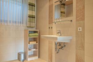 bagno con lavandino e specchio di Ferienwohnung Andrea a Riedenburg