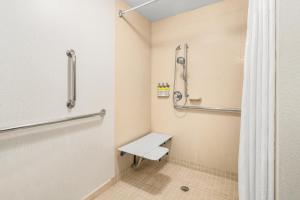 a bathroom with a shower and a toilet at Holiday Inn Express & Suites Wilmington-Newark, an IHG Hotel in Newark