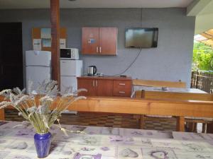 kuchnia ze stołem i telewizorem na ścianie w obiekcie Apartments Vidic w Orebiciu