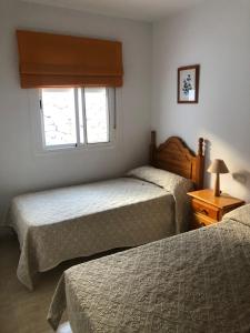 a bedroom with two beds and a window at Casa Darwin in San José