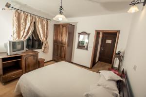 a bedroom with a bed and a tv in it at Hotel Ieremia Movila in Suceviţa