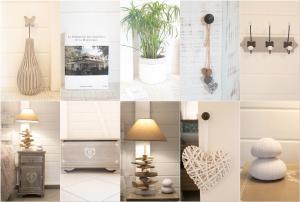 un collage de fotos de una habitación con lámpara en Bungalow Vanille Pacane - Vue Mer avec Spa Privé en Les Trois-Îlets