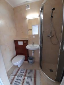 Bialokosz的住宿－Ośrodek Wypoczynkowy SUM，浴室配有卫生间、盥洗盆和淋浴。