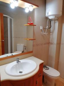 a bathroom with a sink and a toilet and a mirror at Apartment Sabadell 2 in Sabadell