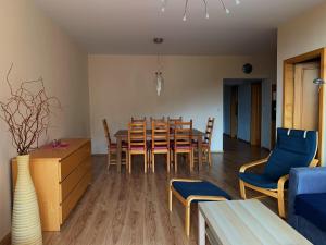 a living room with a dining room table and chairs at Apartmán Švadlenka in Rokytnice nad Jizerou