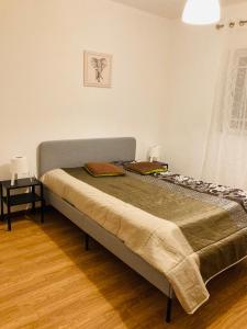 a bed with two pillows on it in a room at Casa de Ferias no Gerês in Ferral