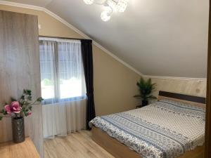 ein Schlafzimmer mit einem Bett und einem Fenster in der Unterkunft Guest House Costa 1 in Karianí