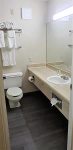 uma casa de banho com um lavatório, um WC e um espelho. em Hotel Veranda DuBois em DuBois