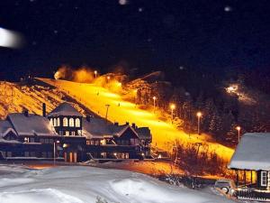 ein Haus auf einem schneebedeckten Hügel in der Nacht in der Unterkunft 6 person holiday home in ÅSERAL-By Traum in Åseral