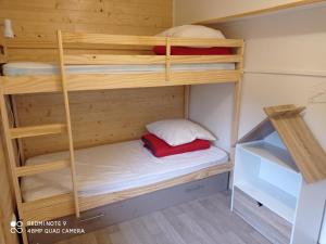 a bedroom with bunk beds in a small room at Chalet des cascades in Le Mont-Dore