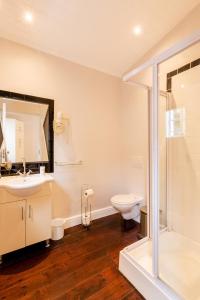a bathroom with a toilet and a sink and a shower at Eendracht Apartments in Stellenbosch