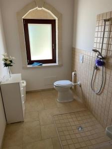 a bathroom with a toilet and a window at villa Rosa in Capitolo