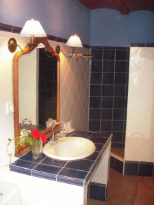 een badkamer met een wastafel en een spiegel bij Les Velles Escoles in Les Irles