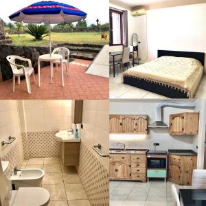 a collage of four pictures of a kitchen and a bedroom at Holiday house start point in Aci Bonaccorsi