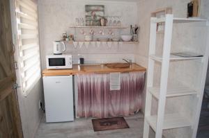una pequeña cocina con encimera y microondas en Brakvlei, en Albertinia