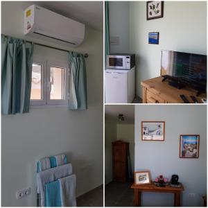 two pictures of a room with a window and a television at Los Torres Casa Lindsay in Arboleas