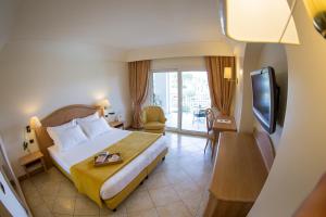 una camera d'albergo con letto e TV di Palace Hotel a Desenzano del Garda